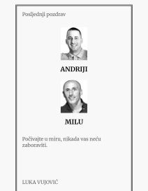 Čitulje za ubijene "škaljarce" Ivanovića i Beladu