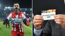 Mirko Ivanić sa leve strane slavi, a sa desne ceduljica sa imenom Crvene zvezde na žrebu Lige Evrope.
