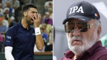 Novak Đoković se dere u šaku, a pored Jon Cirjak s kačketom na glavi.