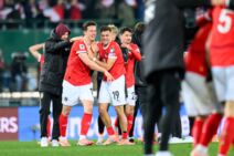 Mihael Gregorič slavi gol za Austriju