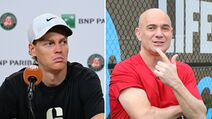 Janik Siner sa leve, a Andre Agasi sa desne strane.