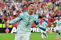 Kristijano Ronaldo slavi gol Portugala protiv Hrvatske.