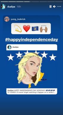 dua lipa zastava kosova cestitala nezavisnost na instagramu