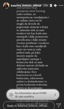 katarina zivkovic koncerti crvene jabuke reagovala na instagramu