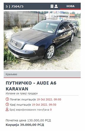 Licitacija vozila u Kraljevu