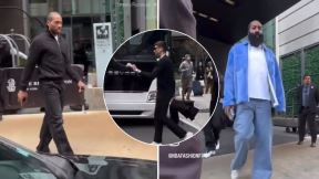 Kavai Lenard Džejms Harden idu kolima na utakmicu
