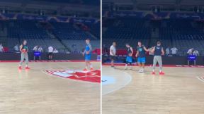 Luka Dončić i Edo Murić kod grba Zvezde u Areni