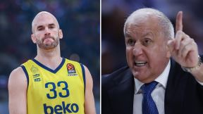Nik Kalates u žutom dresu, a Željko Obradović preti prstom.
