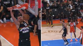 Nikola Jokić zakucao loptu u koš, cela klupa skočila.