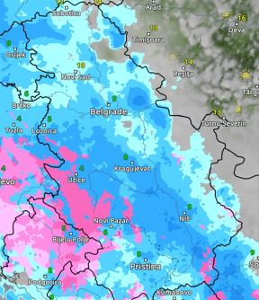 kretanje padavina u petak u 11h