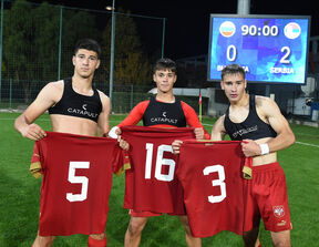 Ognjen Ivković, Vasilije Novičić i Stefan Petrović slave pobedu Srbije