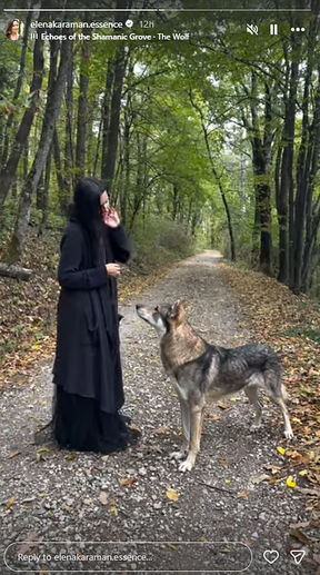Elena Karaman u šumi sa vukom (1).jpg