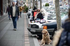 Ulični prodavci u Beogradu: Prodaja robe sa hauba automobila u Bulevaru Kralja Aleksandra