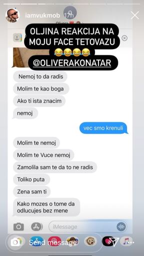 Vuk Mob tetovaža na licu verenica molba da prestane