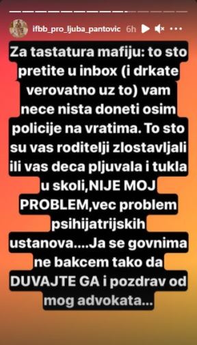 ljuba pantovic pretnje u inboks zestoka poruka hejterima