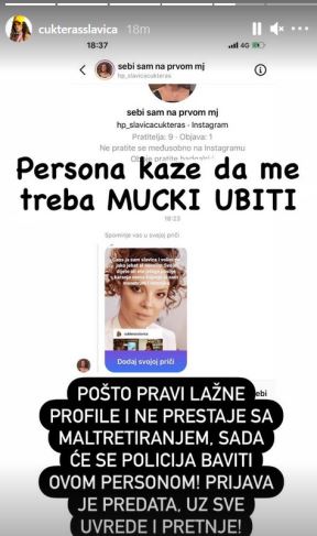 slavica cukteras pretnje na instagramu policija