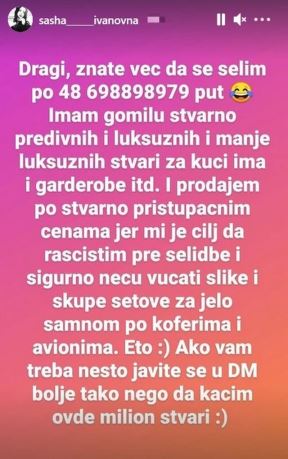 dunja ilic rasprodaje stvari selidba instagram