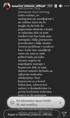 katarina zivkovic koncerti crvene jabuke reagovala na instagramu