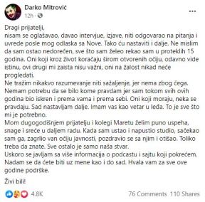 darko mitrovic otkaz uzivo nova s oglasio se prvi put