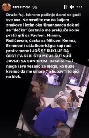 tara simov raskid poruka nenad aleksic sa zadruga