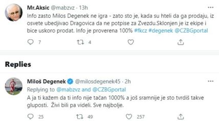 Zašto Miloš Degenek ne igra za Zvezdu odgovor navijaču