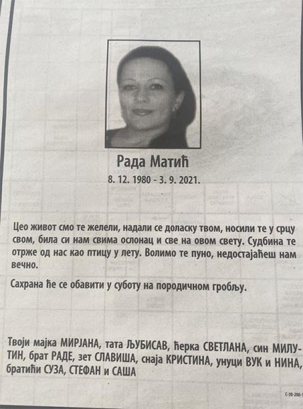 Rada Matić umrlica