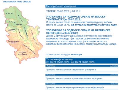 Upozorenje na vremenske nepogode za 5. jul