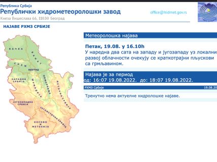 Najnovije upozorenje RHMZ-a