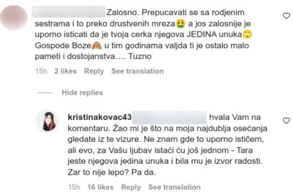 kristina kovač instagram komentar