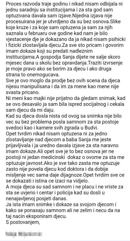 Saopštenje majke