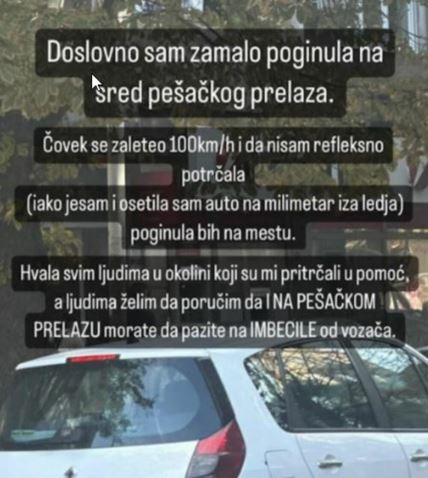 Taru Simov zamalo udario auto na pešačkom prelazu