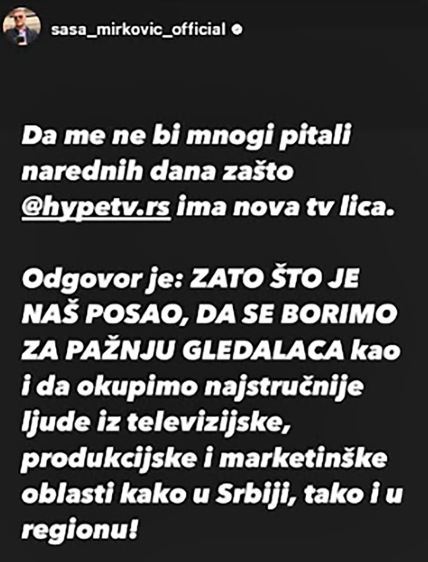 Saša Mirković Instagram priča