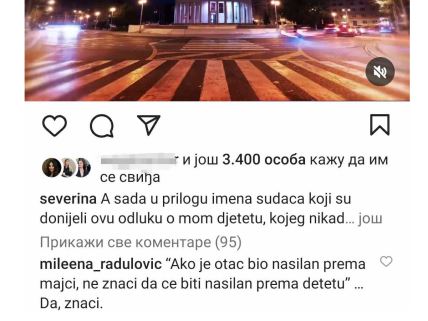 Milena Radulović komentar na Severininu objavu