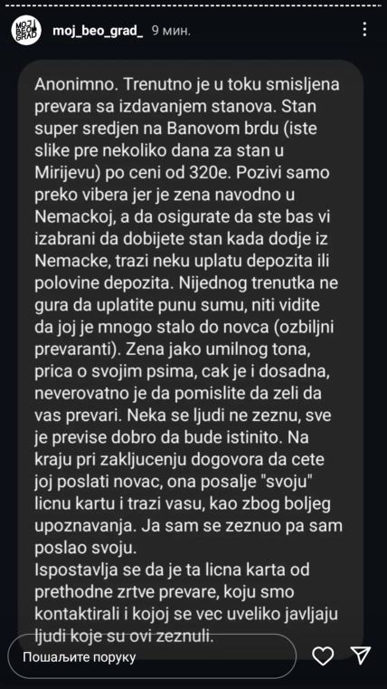 BEOGRAĐANIN OTKRIO NOVU PREVARU SA IZNAJMLJIVANJEM STANOVA!