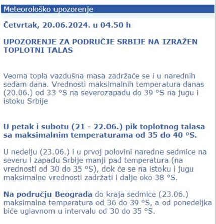 RHMZ upozorenje