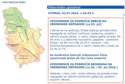 Upozorenje RHMZ