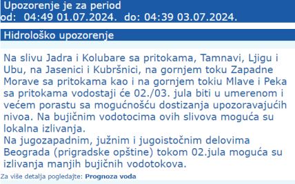 Upozorenje RHMZ