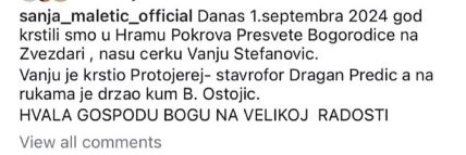 Sanja Maletić krstila ćerku