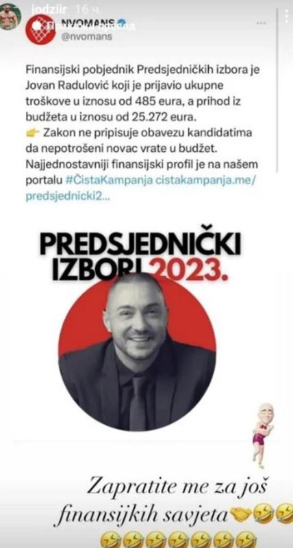 Jodžir objava o budžetu za predsedničku kandidaturu u CG