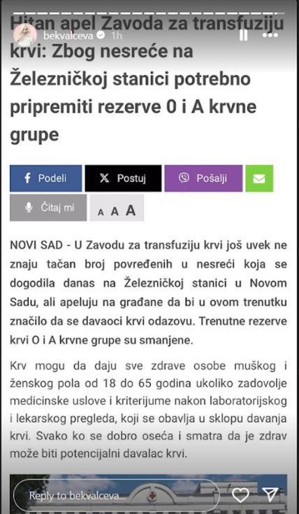 Nataša Bekvalac objava o nesreći u NS