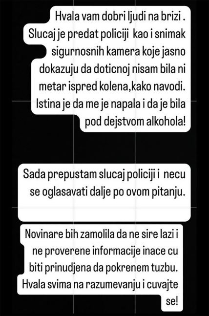 Sloboda Mićalović objava o incidentu