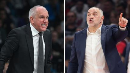 Trener Partizana Željko Obradović i trener Baskonije Pablo Laso.