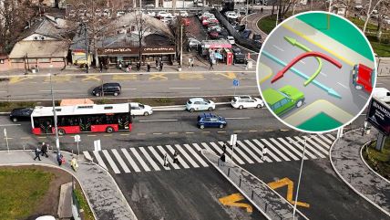 Saobraćaj, automobili, gužva, kolona, raskrsnica, pravilo desne strane, Beograd