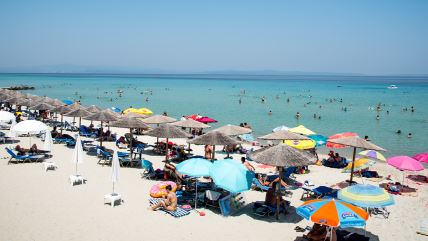 Plaža, suncobrani, ljudi, pesak, more