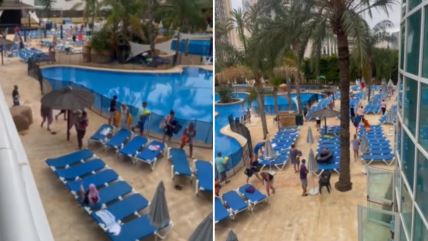 Turisti trče prema ležaljkama na bazenu u hotelu u Španiji