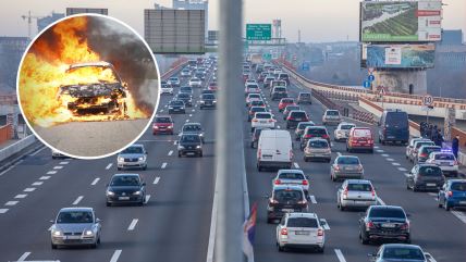 Zapaljen auto, gužva, vrućine, kolona, Gazela, automobili, saobraćaj, Beograd