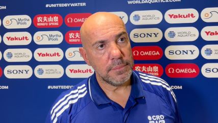 Ivica Tucak daje izjavu posle poraza Hrvatske na Svetskom prvenstvu u vaterpolu.