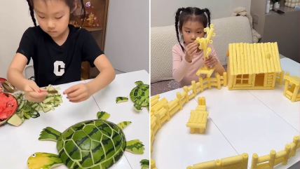 Devojčica pravi životinje od voća