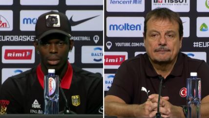 Denis Šreder i Ergin Ataman na konferenciji na Eurobasketu