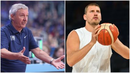 Svetislav Pešić i Nikola Jokić na utakmici Srbije